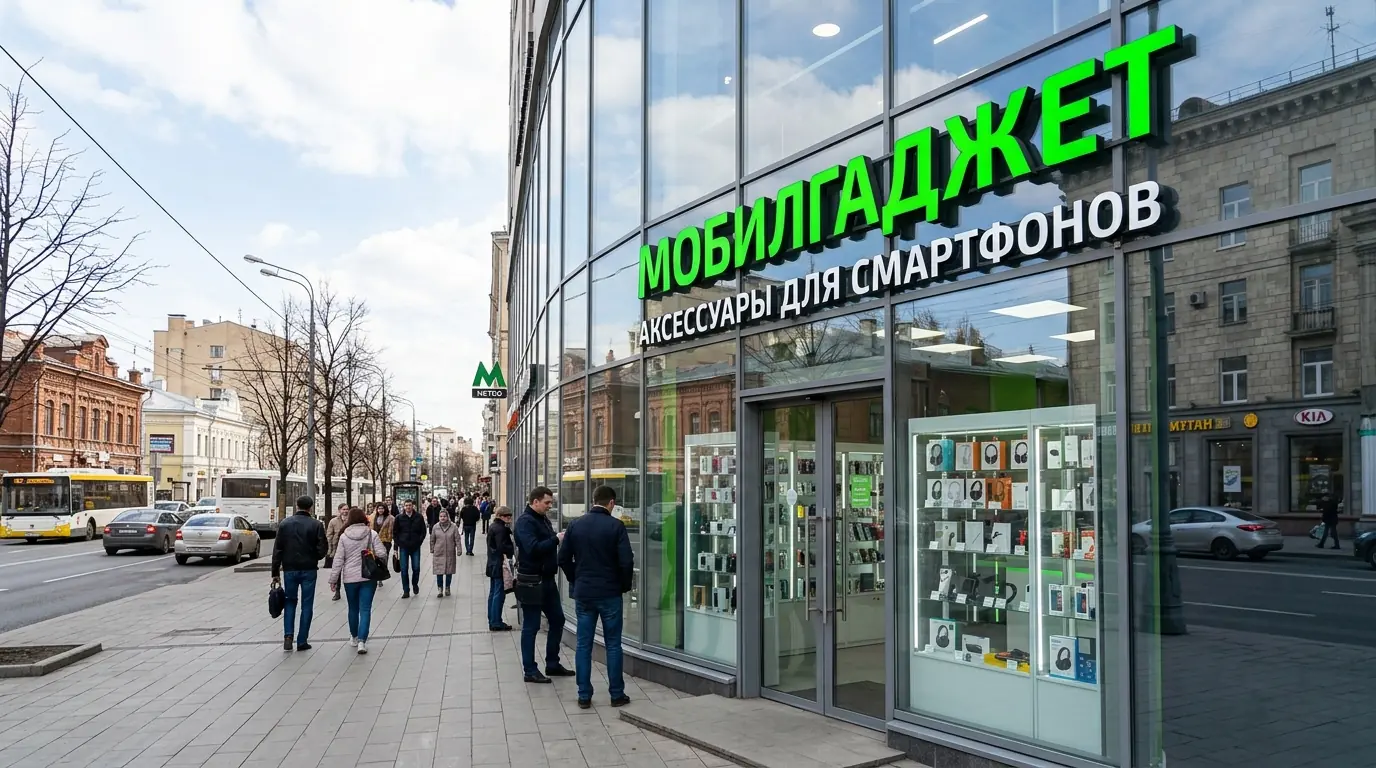 Фасад магазина аксессуаров для смартфонов на проспекте